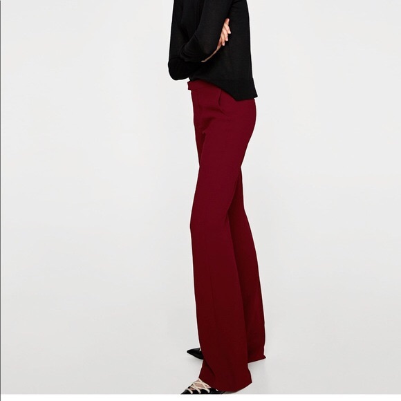 ZARA burgundy red flared trousers size XS NWT - Picture 7 of 8